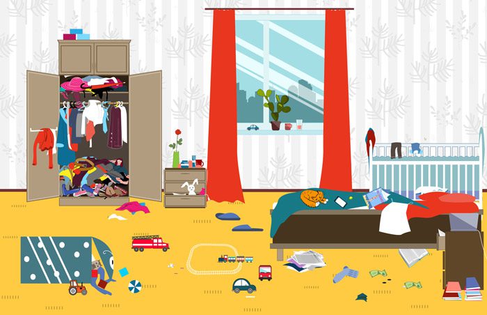 digital illustration of very messy room - mental health care